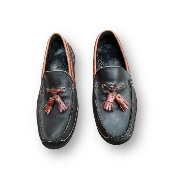 Sebago Tassel Loafers Two Tone Black Brown Leather Moc Shoes Women's size 8 - Picture 3 of 12